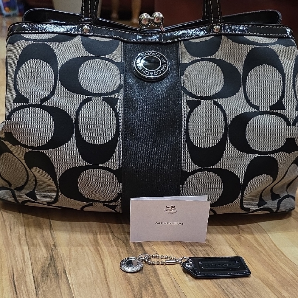 Coach Black and Grey Signature Shoulder Bag
